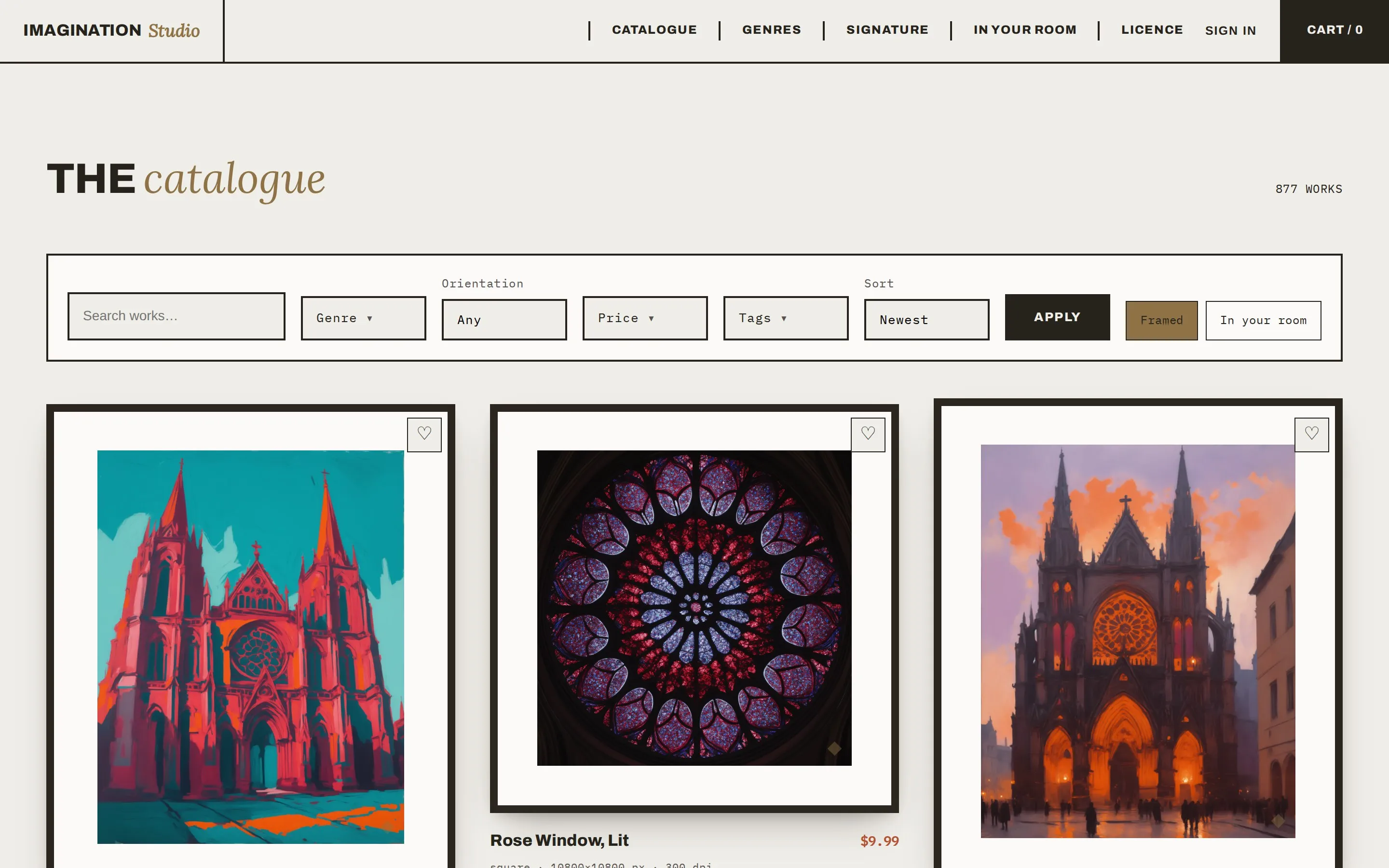 Imagination Studio gallery grid of artworks