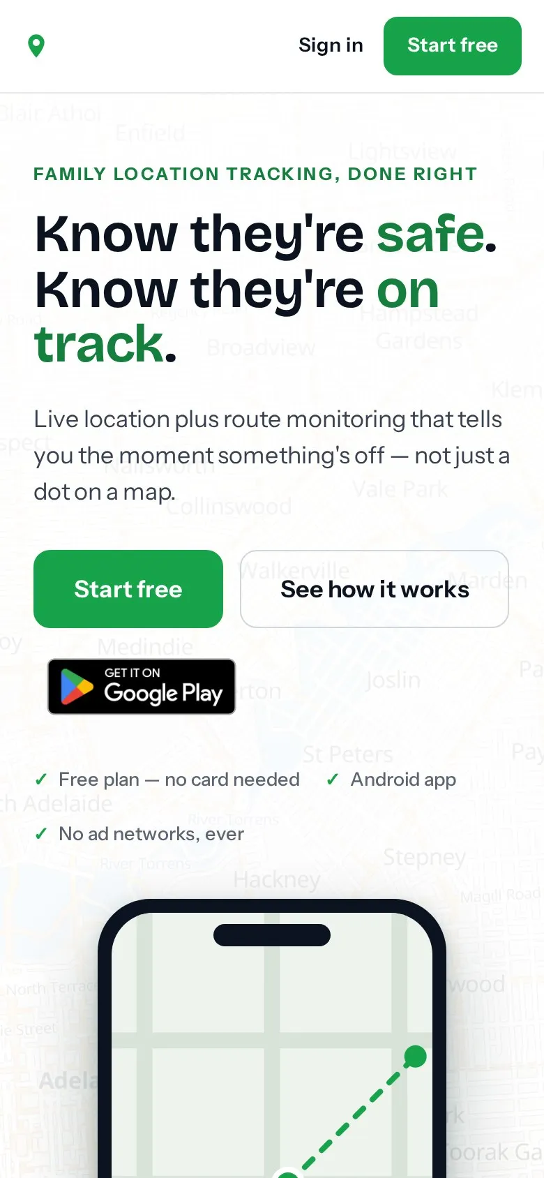MyLocationTracker site on a phone